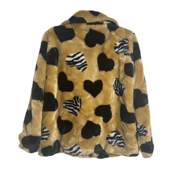 Maeve Faux Fur Zebra And Black Heart Print Coat Size S - Picture 3 of 12